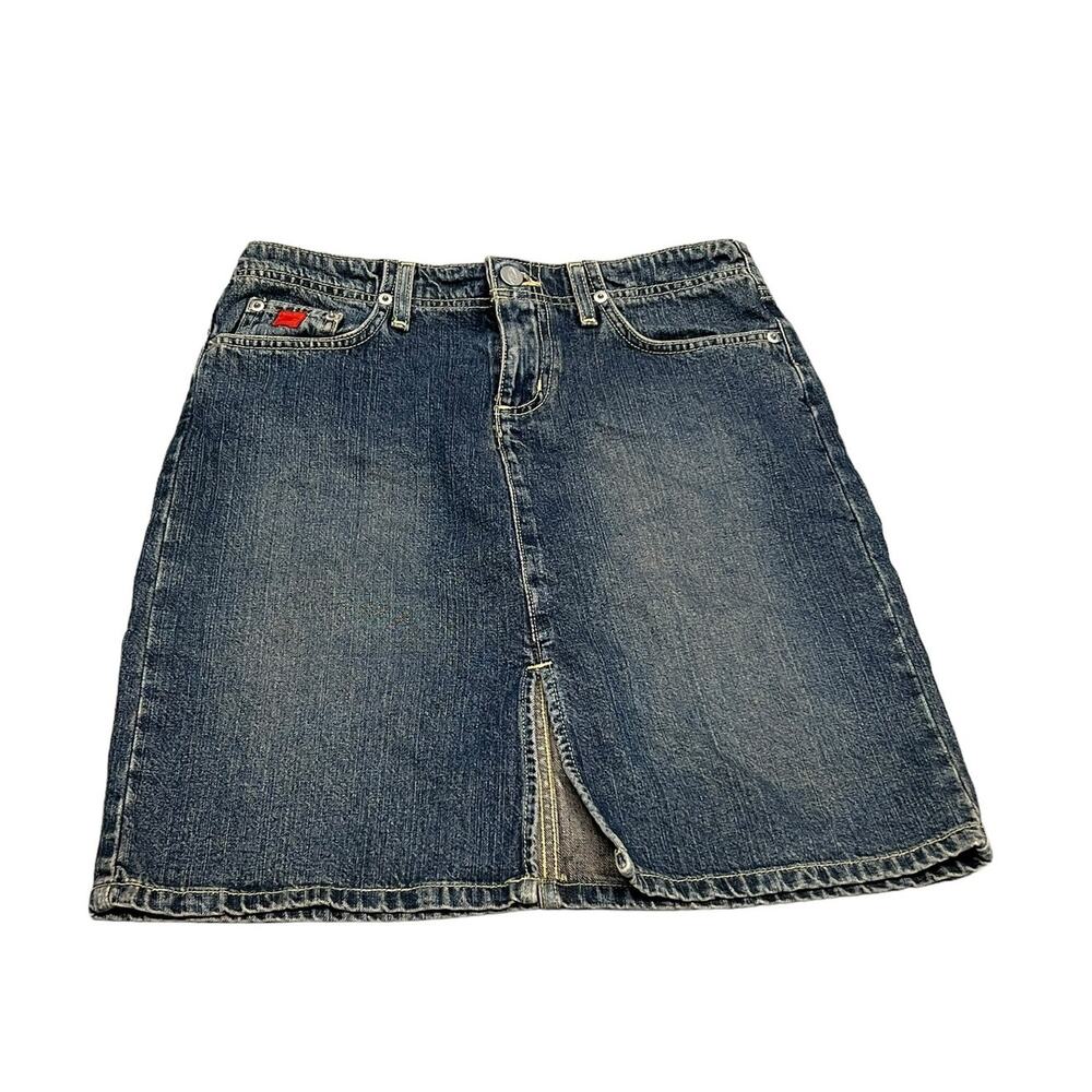 VTG 2002 Bongo Waistless Hipster Denim Skirt Size 1 Roadkill Red Y2K Skater
